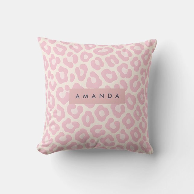 Personalized Pastel Blush Pink Leopard Print Throw Pillow (Front)