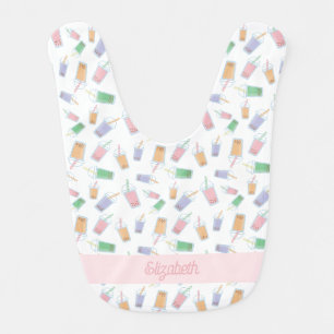 Personalized Pastel Boba Tea Cute Pattern Baby Bib