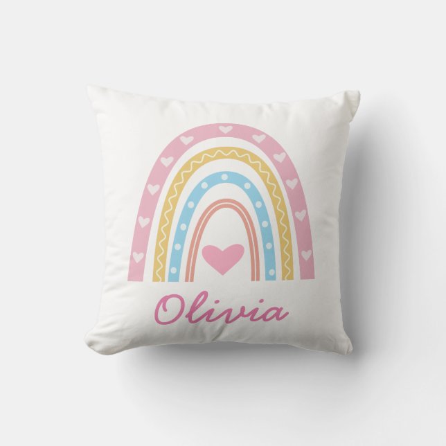 Personalized pastel boho rainbow girl nursery  throw pillow (Front)