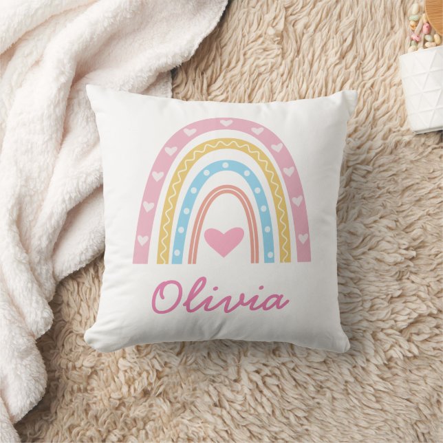 Personalized Pastel boho rainbow Name Nursery  Throw Pillow (Blanket)