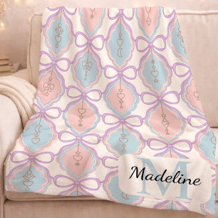 Personalized Pastel Bows Monogram Name Blanket