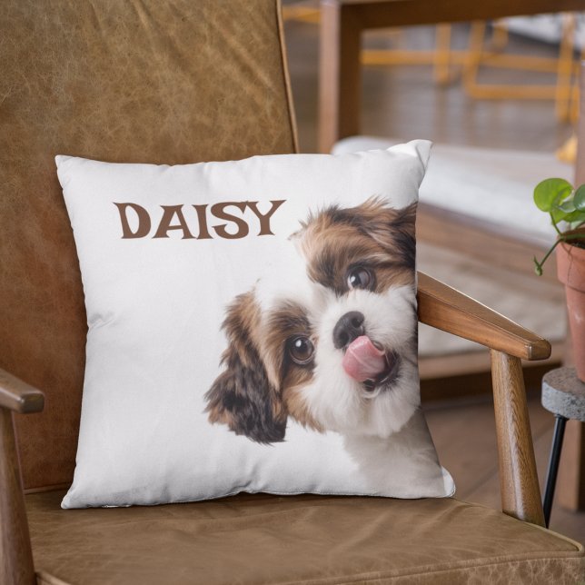 Personalized Pastel Brown Dog Photo & Name Pillow (Creator Uploaded)