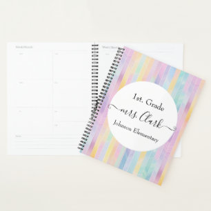 Personalized pastel brushstrokes teacher lesson planner