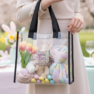Personalized Pastel Bunny Easter Vibes Clear Tote Bag