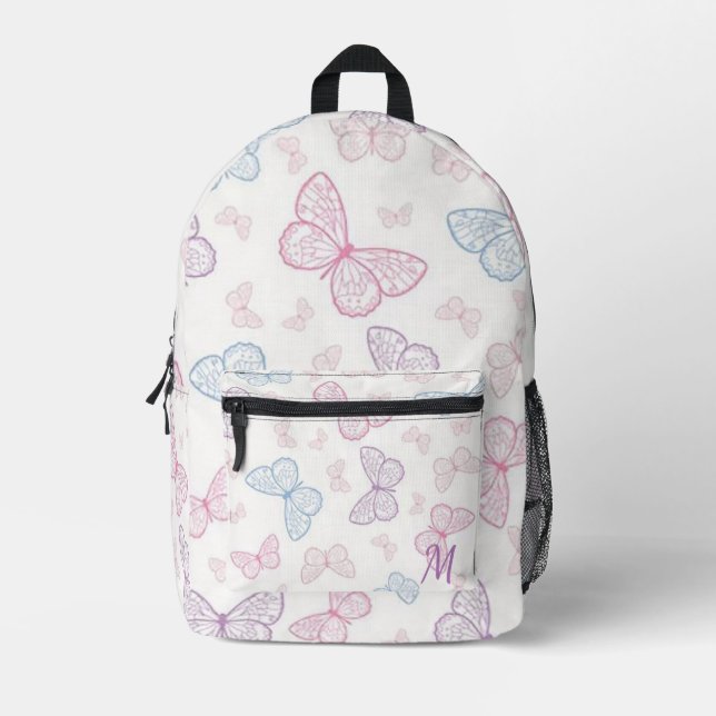 Personalized Pastel Butterflies Printed Backpack (Front)