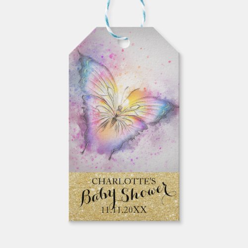 Personalized Pastel Butterfly Colorful Baby Shower Gift Tags