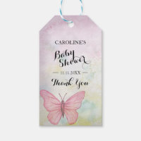 Personalized Pastel Butterfly Pink Baby Shower Gift Tags