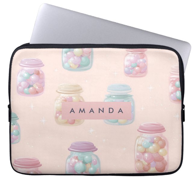 Personalized Pastel Candy Jar Pattern Laptop Sleeve (Front)