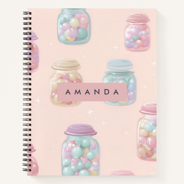 Personalized Pastel Candy Jar Pattern Notebook (Front)