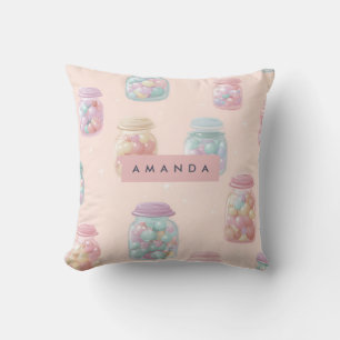 Personalized Pastel Candy Jar Pattern Throw Pillow