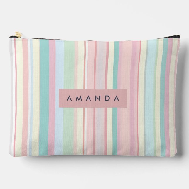 Personalized Pastel Candy Stripe Design Accessory Pouch (Front)