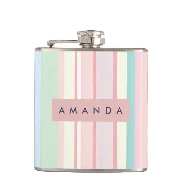 Personalized Pastel Candy Stripe Design Flask (Front)