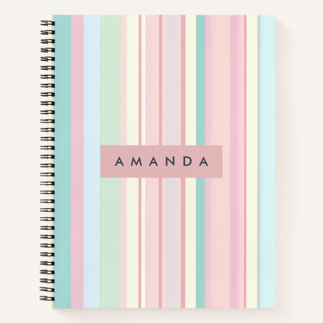 Personalized Pastel Candy Stripe Design Notebook (Front)