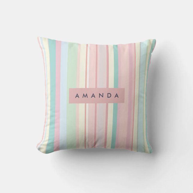 Personalized Pastel Candy Stripe Design Throw Pillow (Front)