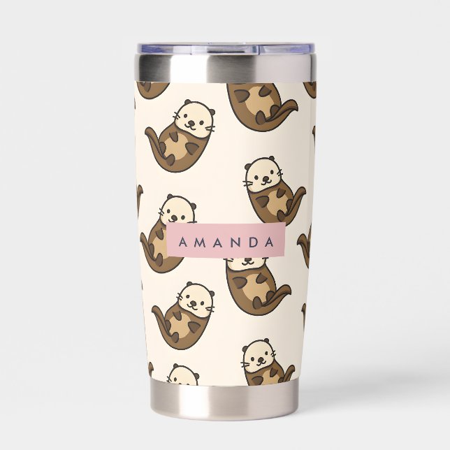 Personalized Pastel Charming Cat Pattern Insulated Tumbler (Front)