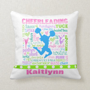Personalized Pastel Cheerleading Words Typography Throw Pillow