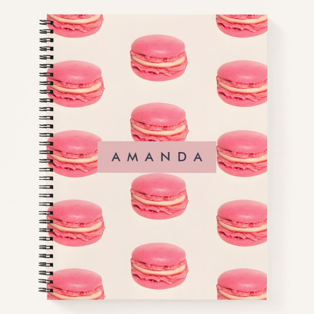 Personalized Pastel Chic Pink Macaron Pattern Notebook (Front)