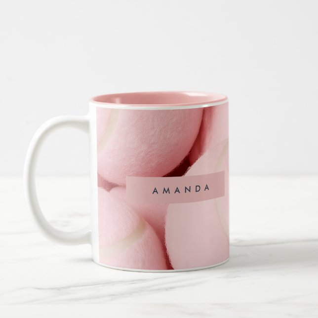 Personalized Pastel Chic Pink Tennis Ball  Two-Tone Coffee Mug (Left)