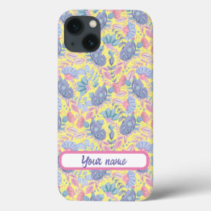 Personalized Pastel Color Birds and Flowers iPhone 13 Case