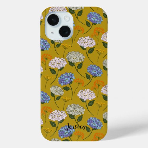 PersonalizedPastel color Hydrangea  Wildflower iPhone 15 Case