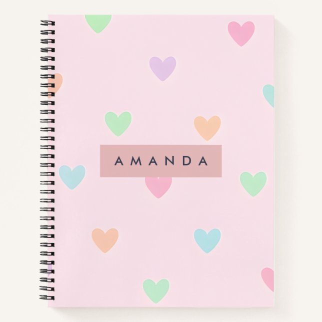 Personalized Pastel Colorful Heart Pattern Notebook (Front)