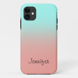 Personalized Pastel Coral and Turquoise Stripes iPhone 11 Case