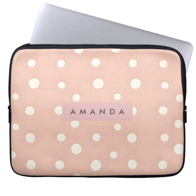 Personalized Pastel Cream Dots on Blush Laptop Sleeve (Front)