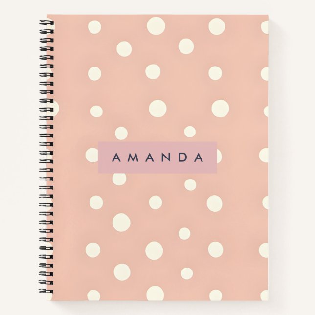 Personalized Pastel Cream Dots on Blush Notebook (Front)