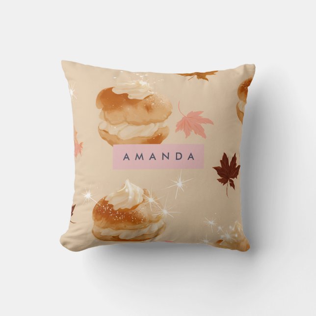 Personalized Pastel Cream Puff Pastry Pattern Throw Pillow (Front)