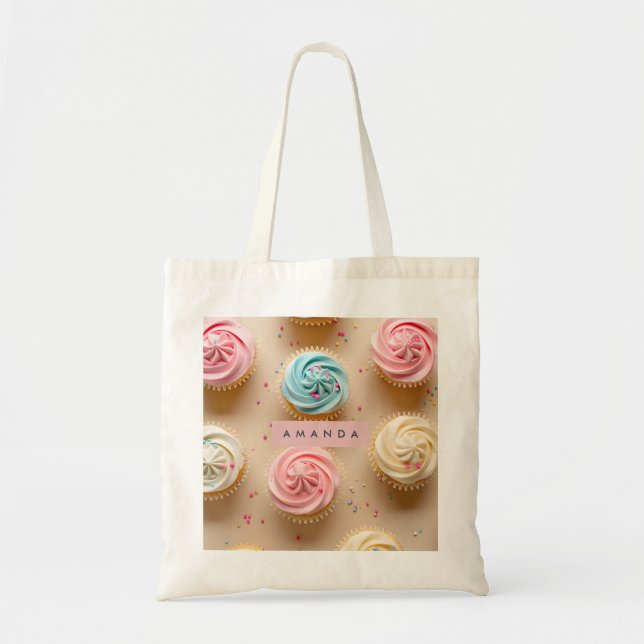 Personalized Pastel Cupcake Sprinkle Tote Bag (Front)