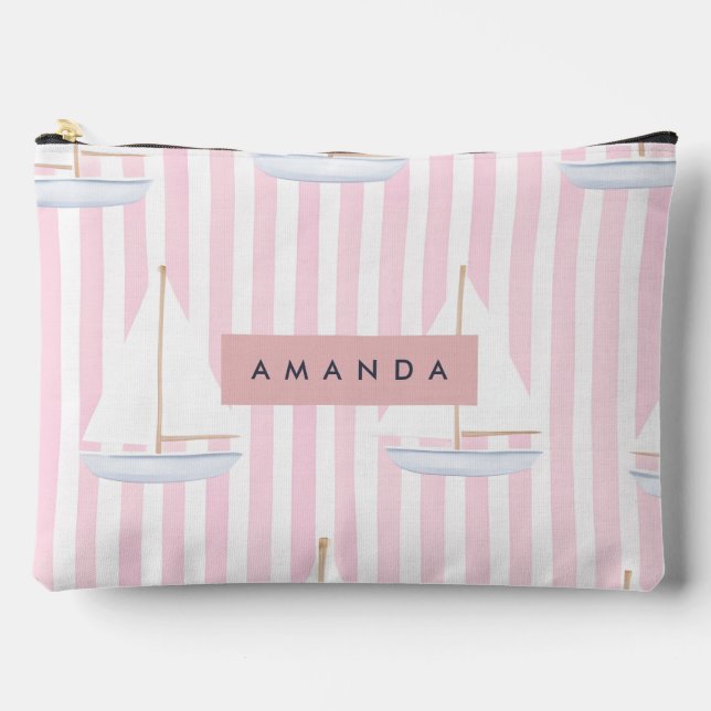 Personalized Pastel Cute Boat Pattern Accessory Pouch (Front)