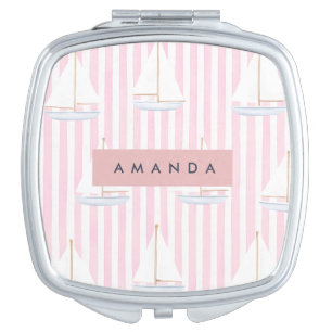 Personalized Pastel Cute Boat Pattern Compact Mirror