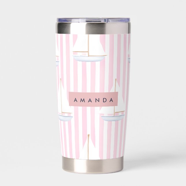 Personalized Pastel Cute Boat Pattern Insulated Tumbler (Front)