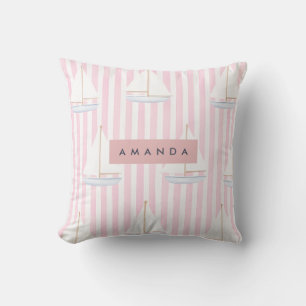 Personalized Pastel Cute Boat Pattern Throw Pillow