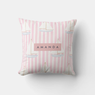 Personalized Pastel Cute Boat Pattern Throw Pillow