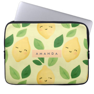 Personalized Pastel Cute Smiling Lemon Pattern Laptop Sleeve