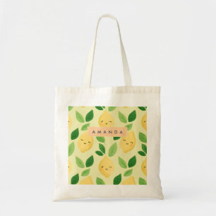 Personalized Pastel Cute Smiling Lemon Pattern Tote Bag