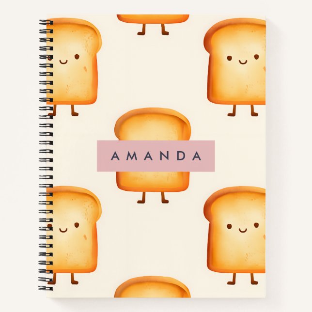 Personalized Pastel Cute Smiling Toast Pattern Notebook (Front)