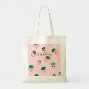 Personalized Pastel Cute Strawberry Pattern  Tote Bag