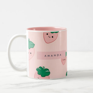 Personalized Pastel Cute Strawberry Pattern Two-Tone Coffee Mug