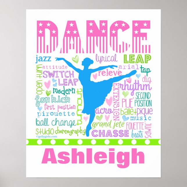 Personalized Pastel Dancer Words Typography Poster (Front)