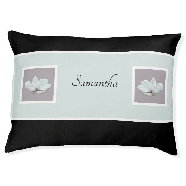 Personalized Pastel Dog Bed with Magnolia Flowers (Front)