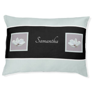 Personalized Pastel Dog Bed with Magnolia Flowers