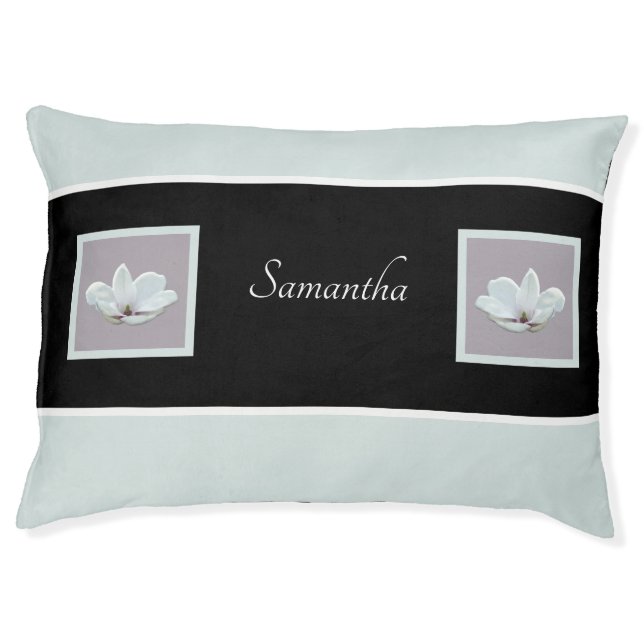 Personalized Pastel Dog Bed with Magnolia Flowers (Front)