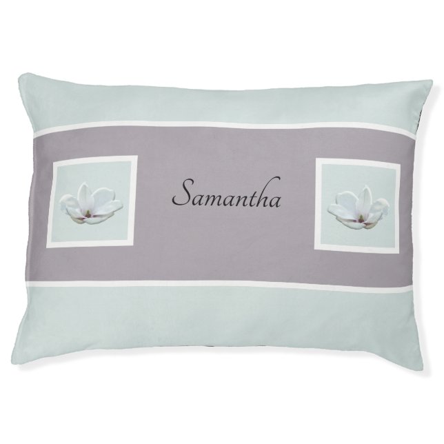 Personalized Pastel Dog Bed with Magnolia Flowers (Front)