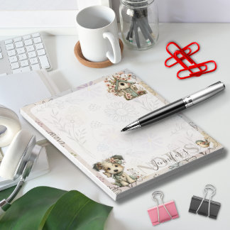 Personalized Pastel Dog & Floral Birdhouse Spring Notepad