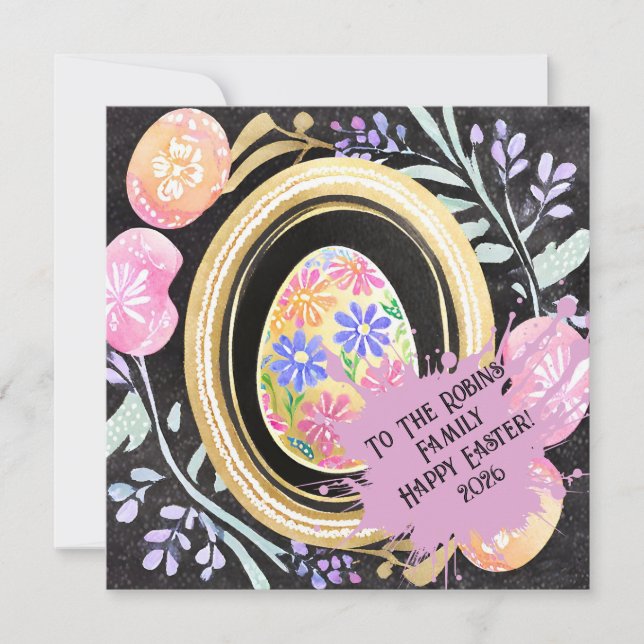 Personalized Pastel Easter Egg Botanical Frame Holiday Card (Front)