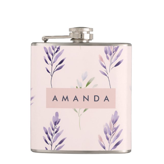 Personalized Pastel Elegant Lavender Pastel Flask (Front)
