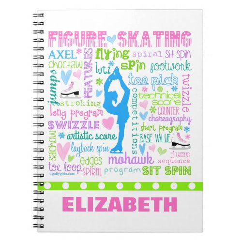 Personalized Pastel Figure Skater Words Typography Notebook