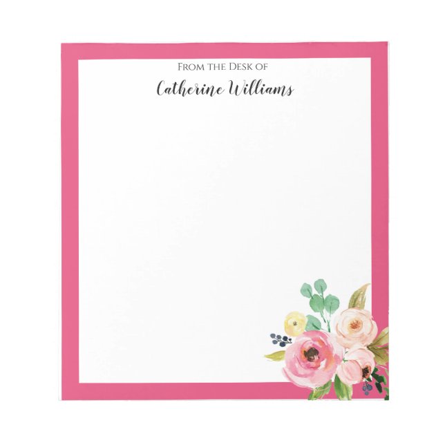 Personalized Pastel Floral Boho Name Stationery Notepad (Front)